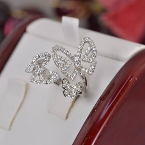 GRA Certified Butterfly Moissanite Ring 925 Sterling - Picture 1 of 10